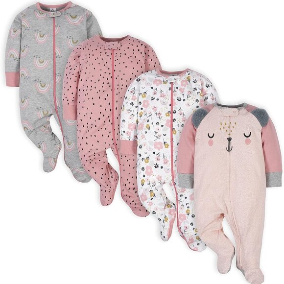 Charming 4-Pack Cotton Sleep 'N Play for Baby Girls - Easy Diaper Changes